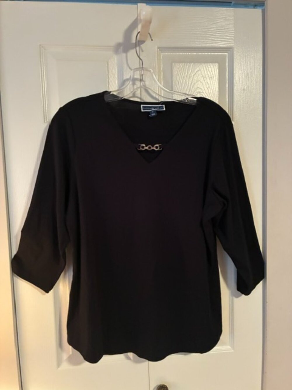 NWT 1X Black 100% Karin Scott Cotton Silver Chain Accent 3/4 Sleeve Top